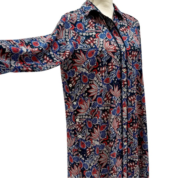 NWOT Foxcroft Red, White & Blue Paisley Collared Shirt Dress | Long Sleeves (8) - Picture 6 of 16